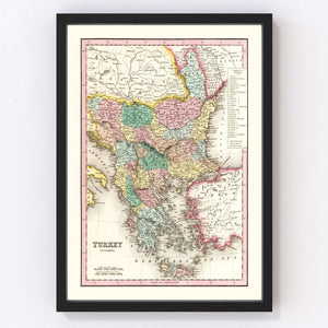 Vintage Map of Turkey (in Europe) 1836