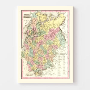 Vintage Map of Russia (in Europe) 1842