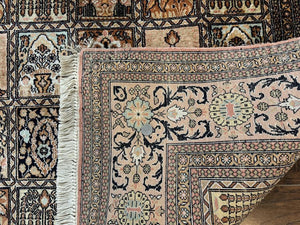 Indian Kashmiri Silk Rug 4x6, Panel Design, Multicolor, Fine