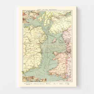 Vintage Map of the Irish Channel 1905