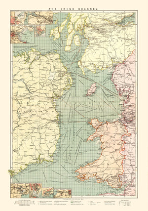 Vintage Map of the Irish Channel 1905