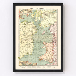 Vintage Map of the Irish Channel 1905