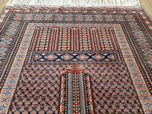 Vintage Turkoman Bokhara Rug 4x6, Four Seasons Pakistan Bukhara Turkmen Engsi Yamud Carpet, Fine Tribal Rug, Wool, Hand-Knotted, Brown, Nice