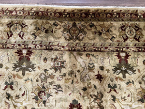 Indian Mahal Rug 8x10, Allover Floral Mahal Oriental Carpet 8 x 10, Handmade Hand Knotted Wool Rug, Indo Persian Area Rug, Tea-Washed Tan