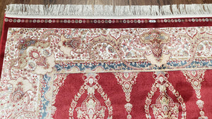 Dark Red Silk Carpet 5.3 x 7.6 ft, 5x8 Silk Rug, New Turkish Silk Carpet, Mint Condition, Beige & Red Area Rug, Bamboo Silk, High Quality