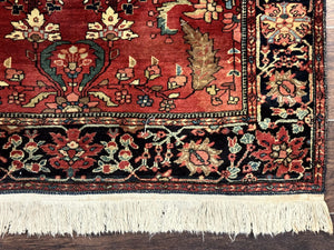 Antique Persian Farahan Sarouk Rug 3.6 x 5, Red, Floral, Traditional Rug, Fine 210 KPSI