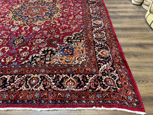 Red Persian Mashad Rug 10x13 - Floral Medallion Signed By Masterweaver
