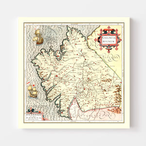 Vintage Map of Galicia Spain, 1623