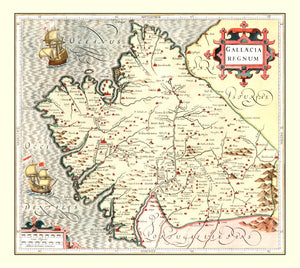 Vintage Map of Galicia Spain, 1623