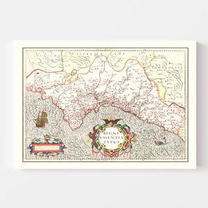 Vintage Map of Valencia, Spain 1623