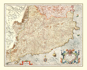 Vintage Map of Catalonia Spain , 1623