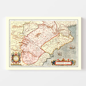 Vintage Map of Aragon & Catalonia Spain, 1623