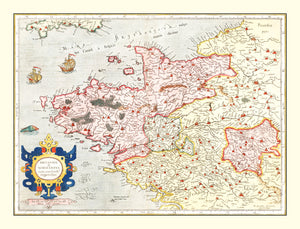Vintage Map of Brittany & Normandy France, 1623