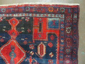 4' 6" X 8' 2" Antique Handmade India Tribal Geometric Wool Rug Red Blue # 129