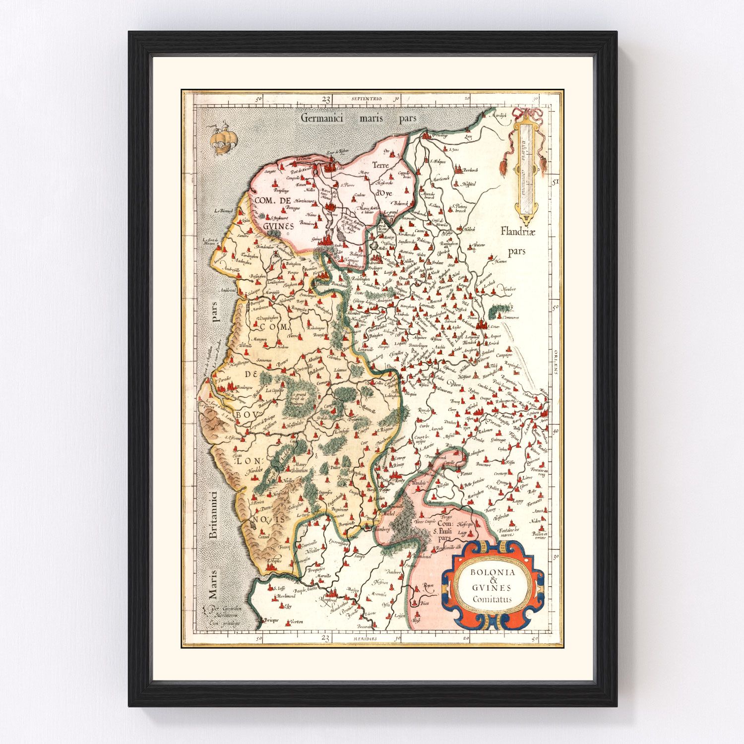Vintage Map of Boulon & Guines France, 1623