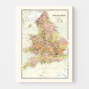 Vintage Map of England & Wales 1871