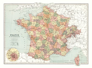 Vintage Map of France And Switzerland 1871