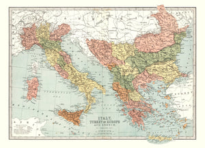 Vintage Map of Italy, Turkey & Greece 1871