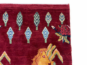 3 X 5 Handmade Rug New Vintage Rug Quality Wool Pictorial Lion Jungle Veg Dyes