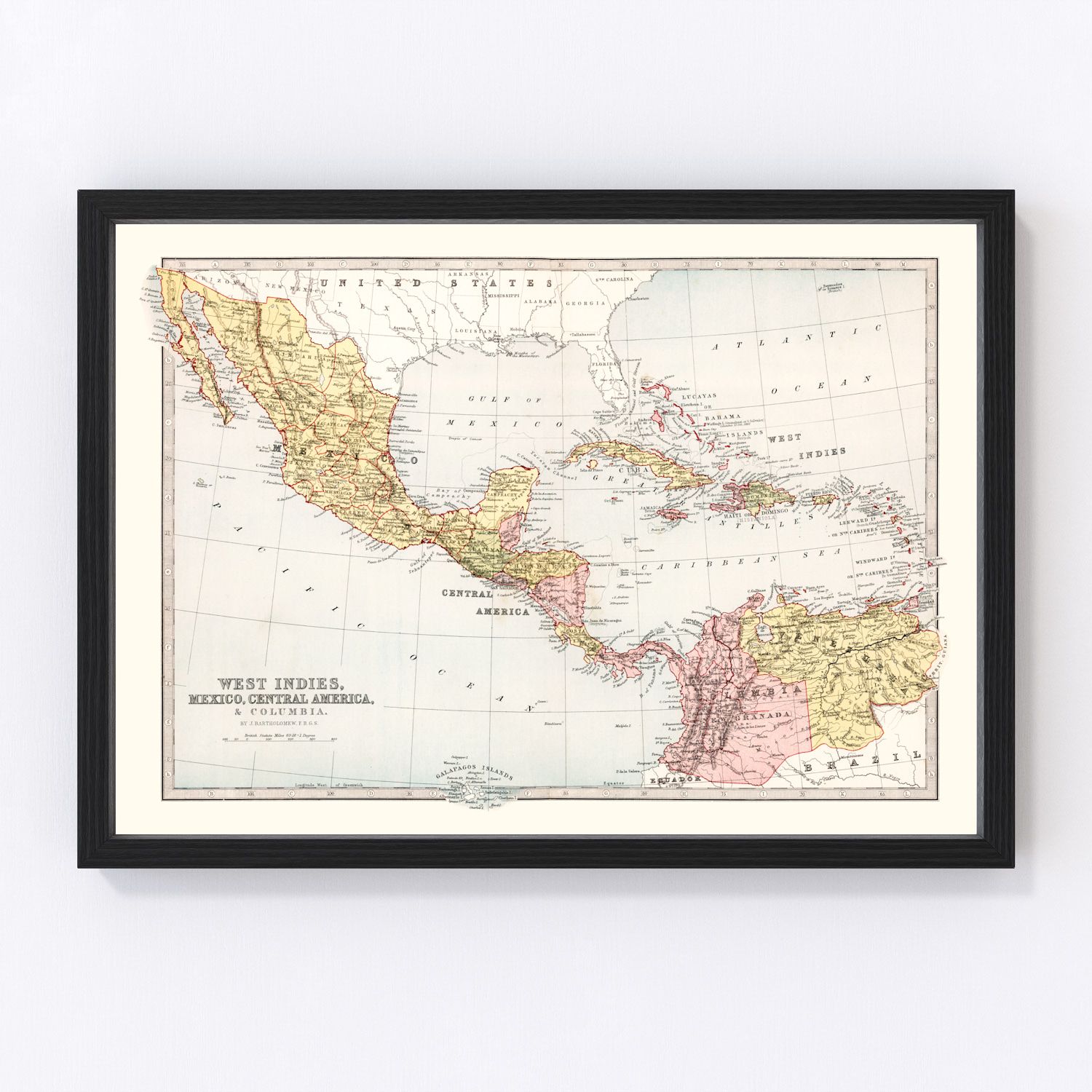 Vintage Map of West Indies, Mexico & Central America 1871