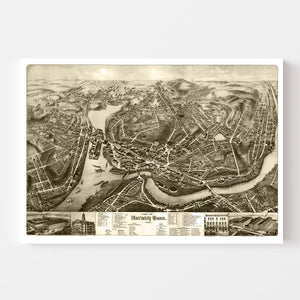 Vintage Map of Norwich, Connecticut 1876