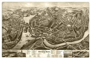 Vintage Map of Norwich, Connecticut 1876