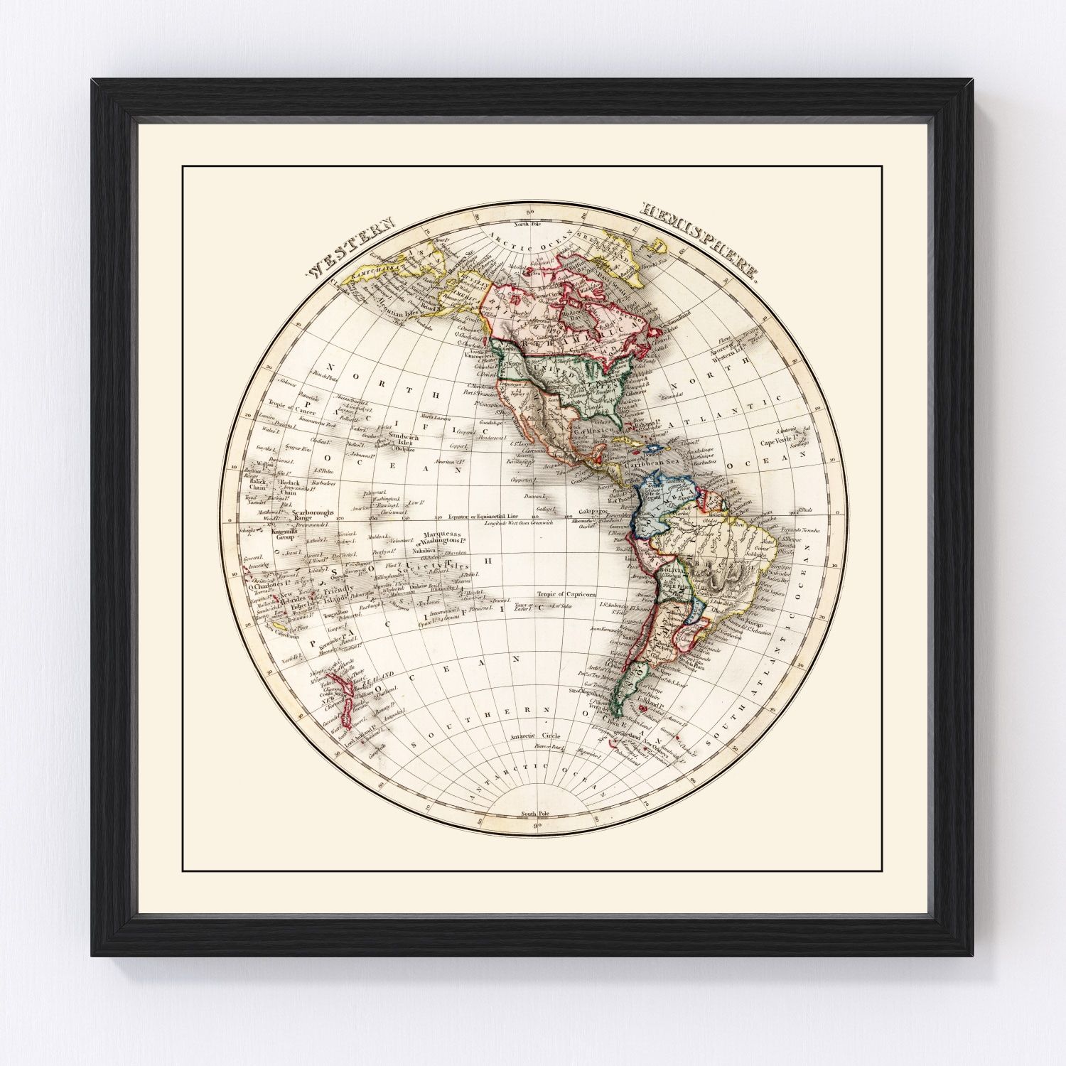 Vintage Western Hemisphere Map 1832