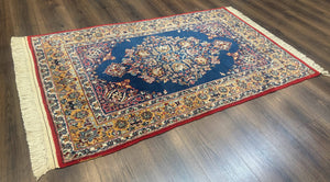 Blue Persian Qum Rug 3.6 x 5, Floral Medallion, Fine 310 KPSI