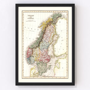 Vintage Map of Sweden & Norway 1832