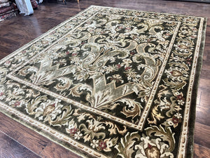 Tibetan Rug 8x10, European Design, Floral, Green, Handmade, Wool, Nepali Rug