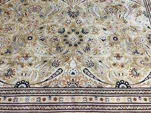 Pak Persian Rug 8x10, Wool Hand Knotted Vintage Carpet, Safavieh Rug, Gold Tan, 270 KPSI