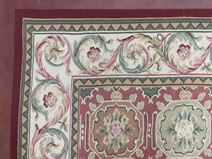Square Aubusson Rug 9x9, Panel Design, European French English Carpet, Wool