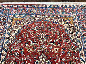 Red Persian Isfahan Rug 7x10 - Antique, Floral Medallion