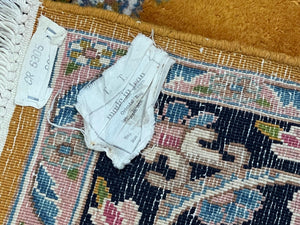 Vintage Persian Kirman Rug 4x7, Unique Colors, Mustard and Black Rug, Open Field with Central Medallion, Wool Oriental Rug, Persian Carpet Handmade