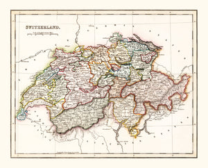 Vintage Map of Switzerland 1832