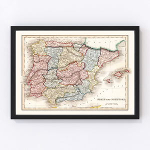 Vintage Map of Spain & Portugal 1832