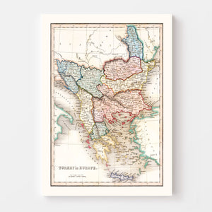 Vintage Map of Turkey in Europe 1832