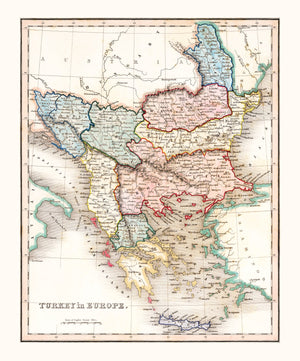 Vintage Map of Turkey in Europe 1832