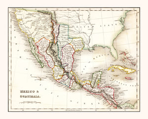 Vintage Map of Mexico & Guatemala 1832