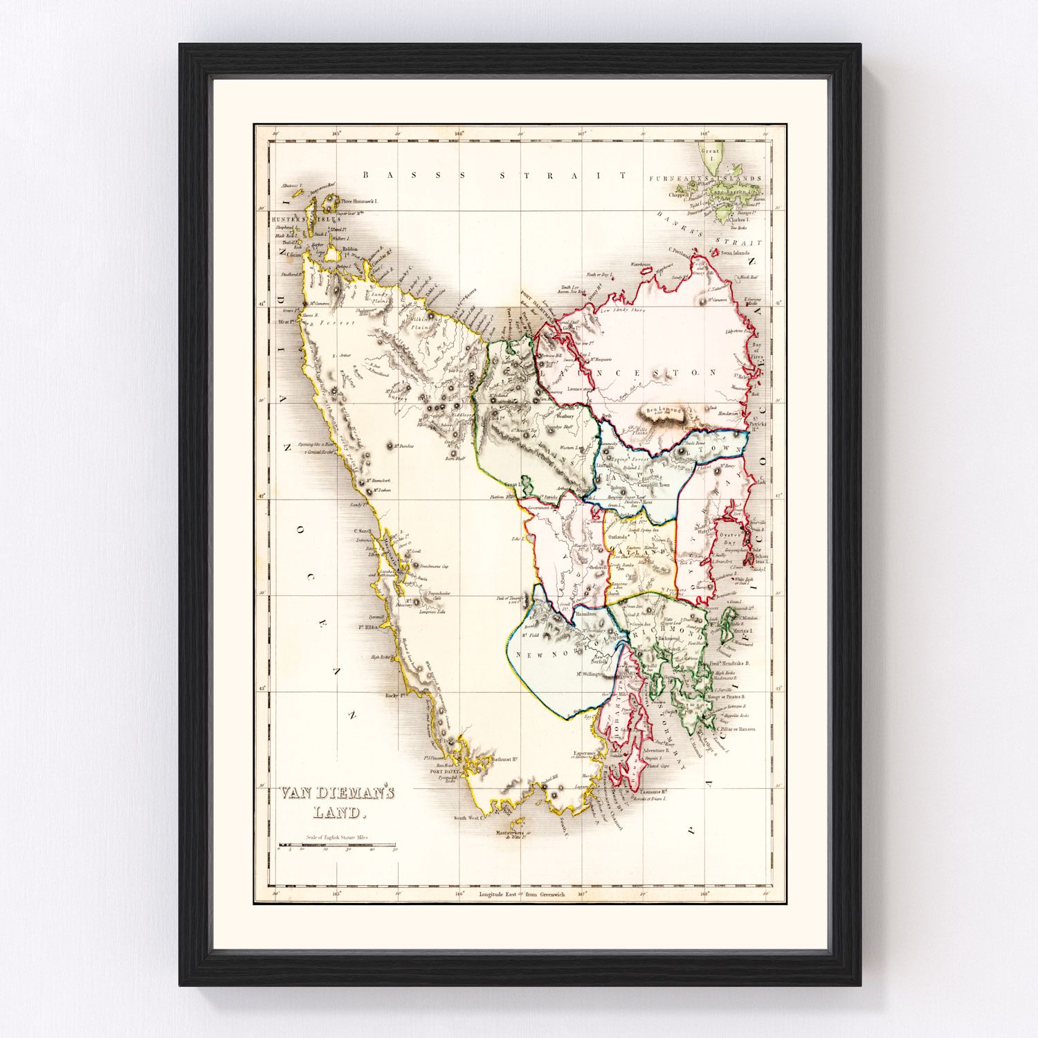 Vintage Map of Van Diemen's Land (Tasmania) 1832