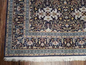 Persian Kashan Rug, Navy Blue, Hand-Knotted, Wool, 4' 8" x 7' 4", Pair A
