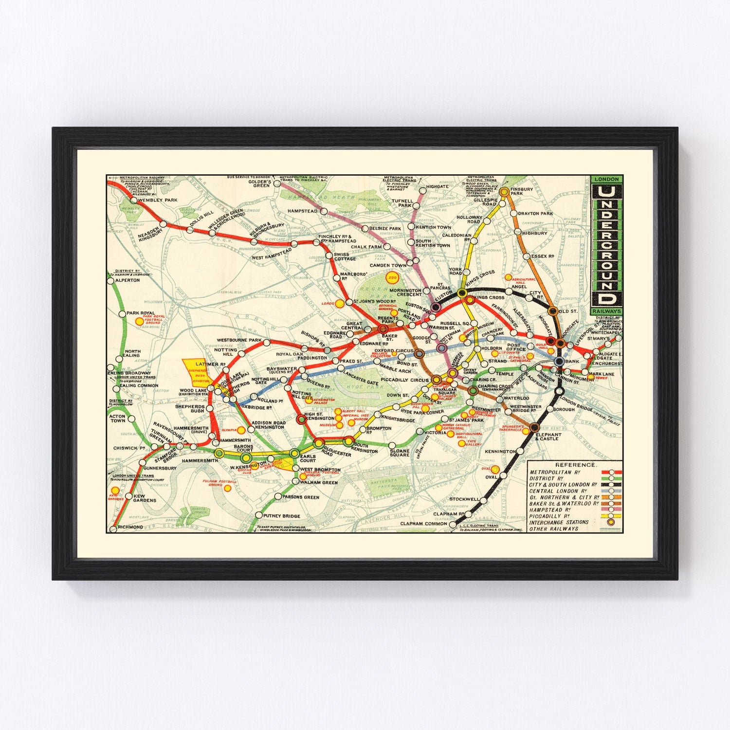 Vintage Map of the Underground Railways of London 1912