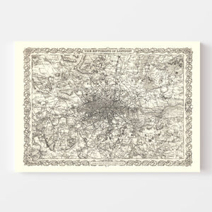 Vintage Map of London, England 1886
