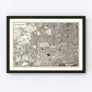 Vintage Map of London, England 1893