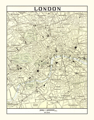 Vintage Map of London, England 1901