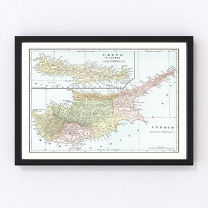 Vintage Map of Cyprus & Crete 1901