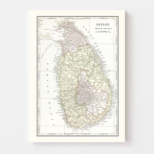 Vintage Map of Ceylon (Sri Lanka) 1901