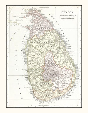 Vintage Map of Ceylon (Sri Lanka) 1901