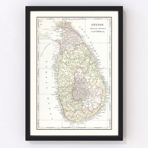 Vintage Map of Ceylon (Sri Lanka) 1901