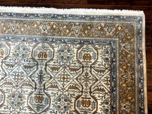 Indo Persian Rug 6x9, Beige, Allover Pattern, Vintage Wool Oriental Carpet